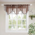 Molaxhome Swag Curtain 51 inch Length Rod Pocket Scalloped Curtain Valance Sheer Lace Panels with Hanging Crystal Beads for Kitchen Bedroom Window Treatments Drape Decor 1pc (Coffee, 51Wx23L)