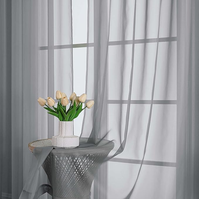 OWENIE Grey Sheer Curtains 120 Inches Long 2 Panels Set, Airy Lightweight Sheer Grey Curtains for Living Room Bedroom, Farmhouse Voile Filmy Rod Pocket Curtains Drapes, 2 Pcs, Each 59" Wx120 L Inch
