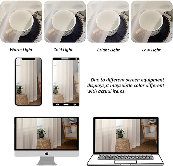 Chyhomenyc Cream Sheer Curtains 68 Inch Length, Light Filtering Solid Color Bedroom Window Sheer Curtain Panels, Elegant Curtains & Drapes for Living Room, 42Wx68L, 2 Panels