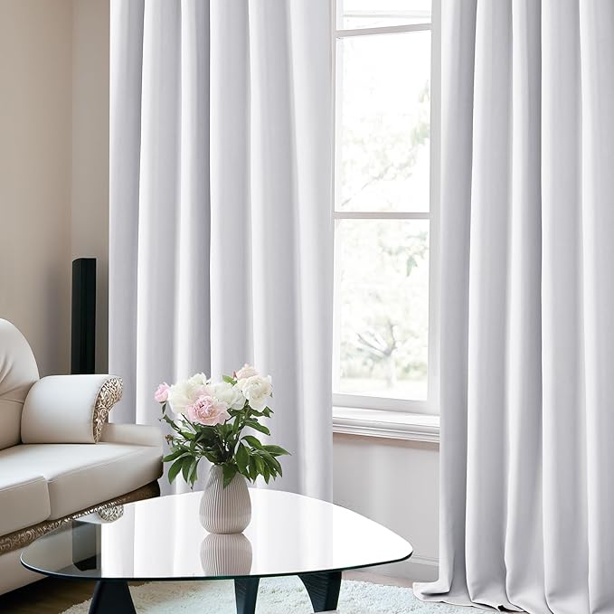 Deconovo Blackout Curtains Back Tab and Rod Pocket Thermal Insulated Curtain Penels for Sliding Door 52Wx108L Inch Greyish White 2 Panels
