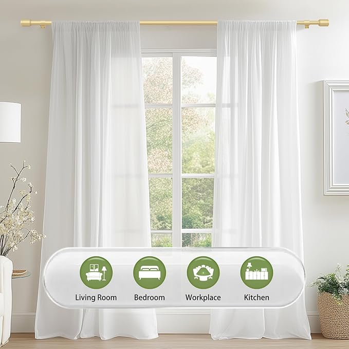 5/8” Diameter Curtain Rods 30-45 Inch, for 30-39 Inch Windows, Adjustable Splicing Gold Curtain Rods for Windows with Brackets, Window Rod Long Small Curtains Rod