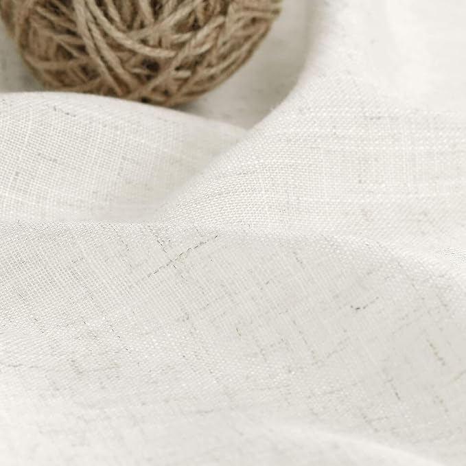 Nanspring Short Linen Kitchen Window Curtains 36 Inch Length, Over Sink Modern Neutral Cream Semi Sheer Back Tab and Rod Pocket Drapes for Basement Bathroom Curtains, 2 Panels, 34 x 36 Inch