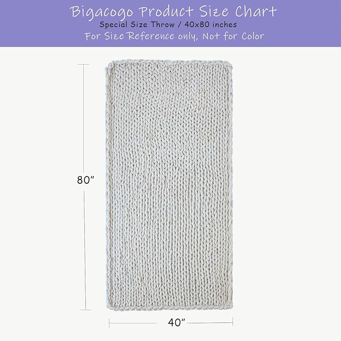 Bigacogo Chunky Knit Throw Blanket for Couch, 40x80 inches, 100% Hand Knitted with Thick Jumbo Chenille Yarn, Cozy Soft Large Rope Knot Cable Crochet Blankets for Sofa Bed Living Room, Navy Blue