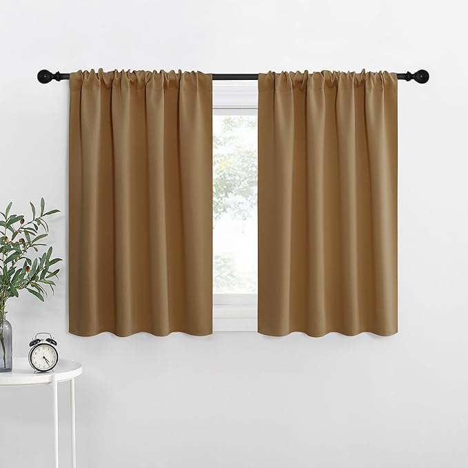 NICETOWN RV Blackout Curtains for Camper Windows, Gold Brown, 34" x 30", Set of 2, Kitchen Curtains, Short Blackout Drapes, Thermal Insulated Rod Pocket Window Treatment Draperies for Nursery