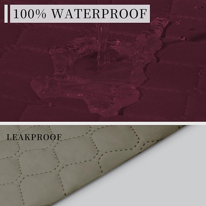 ISSUNTEX Double Protection 100% Waterproof Sofa Covers for Living Room, Couch Covers for 3 Cushion Couch Sofa, Reversible Furniture Protector Sofa Cover for Dogs, Pets, Kids (Sofa, Wine/Beige)