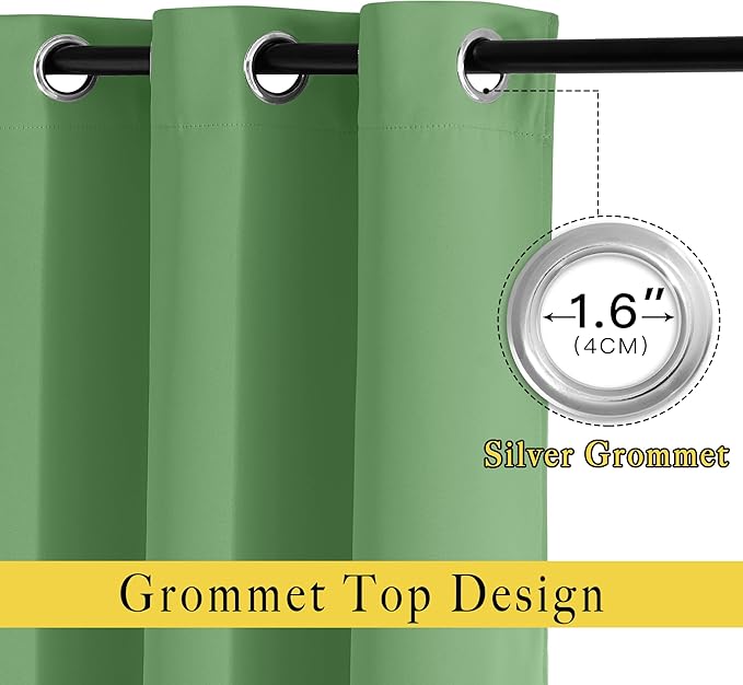 NICETOWN 66 inch Forest Green Curtains for Bedroom, Blackout Curtains Thermal Window Treatment Energy Saving Solid Grommet Sound Reducing Drapes for Living Room, 2 Panels, W66 x L66