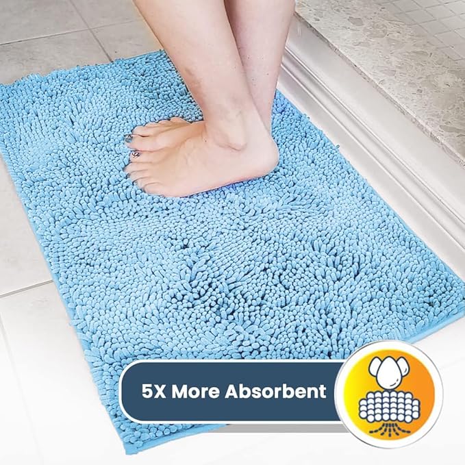 Muddy Mat® | Super Absorbent Door Mat Indoor, Microfiber Quick Dry Chenille Entryway Rug, Non-Slip Front Door Mat, Indoor Mats for Entryway, Machine Washable Pet Rug, Sky Blue 36" x 120"