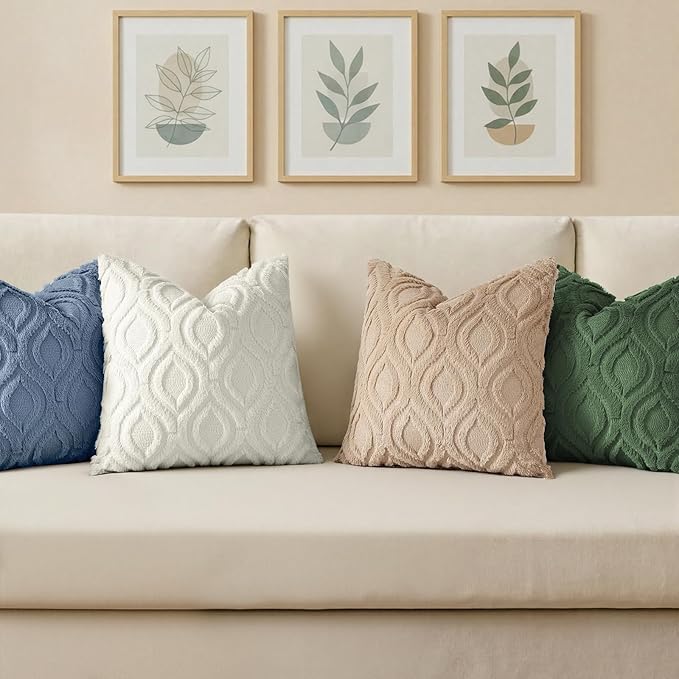decorUhome Throw Pillow Covers 16x16 Inch Set of 2, Soft Plush Faux Wool Bluen Solid Couch Pillow Covers, Accent Farmhouse Neutral Square Pillow Cases for Sofa Bed Living Room