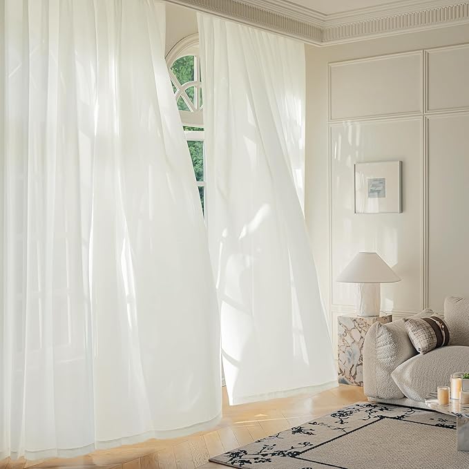 FMFUNCTEX Sheer Non-See-Through Netural Beige Curtains for Bedroom, Sliding Door Curtains 108 Inches Long Window Curtain Drapes for Living Room, Patio Glass Door Extra Wide Curtain, Rod Pocket 1 Panel
