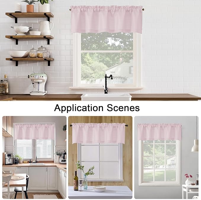 Chyhomenyc Blush Pink Valance for Windows, Light Filtering Faux Linen Solid Short Curtain Valance, Burlap Decorative Small Curtain for Kitchen Bathroom Laundry Basement, 60Wx12L inch, 1 Piece