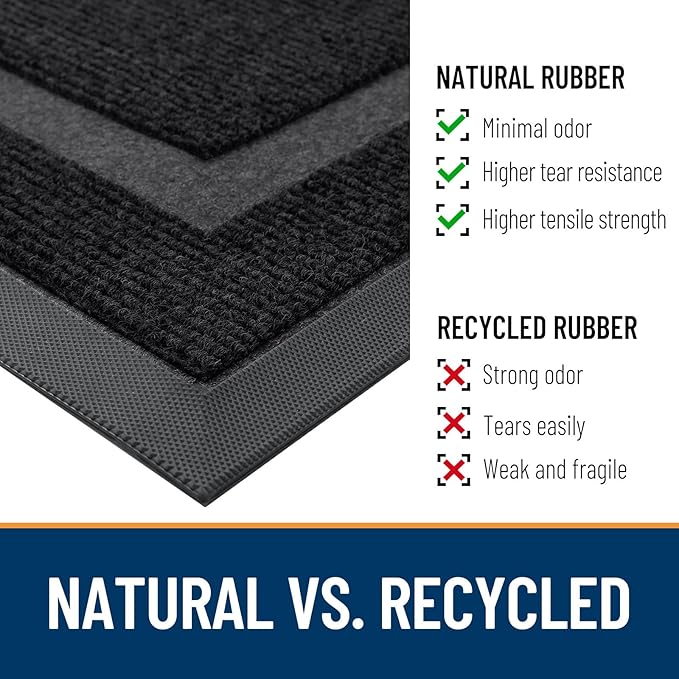 OLANLY Front Door Mat Indoor Outdoor Entrance, Waterproof All-Season, All-Weather Doormat, Sturdy Natural Rubber, Fade Resistant, Low Profile, Easy Clean Patio Porch Entryway Mat, 71x47, Black