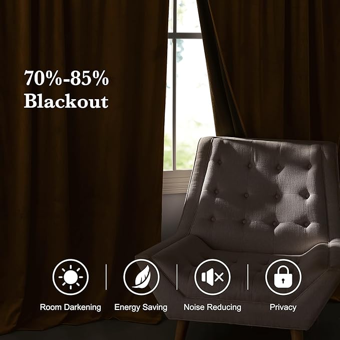 RYB HOME Luxurious Bronze Velvet Curtain Panels for Living Room Bedroom, Heavy Duty Thermal Insulated Floor-Length Velvet Drapes with Hook Belt for Vintage Decor, 52" W x L96 L, 2 Panels Set