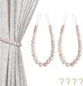 Hion 2 Pcs Boho Curtain Tiebacks,Wood Beads Curtain Holdbacks,Outdoor Farmhouse Tie Backs for Curtains,Curtain Holders for Drapes Home Office Decor with Hooks(White Washed)