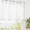 jinchan Valance Curtains for Windows 16 Inch Colorful Mini Pom-Pom Country Farmhouse Kitchen Valance Semi Sheer Voile Samll Window Treatment for Bedroom Living Room Rod Pocket 1 Panel Blush Meadow