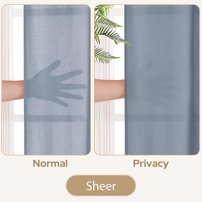 HOMEIDEAS Non-See-Through Stone Blue Privacy Sheer Curtains, 52 X 96 Inches Long 2 Panels Sheer Curtains Light Filtering Window Drapes for Bedroom Living Room