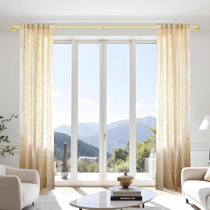 Gold Curtain Rods for Windows 66-152Inch(5.5-12.7ft) Heavy Duty Wrap Around Blackout Curtain Rods, Extra Long Adjustable Room Darkening Drapery Rod for Bedroom, Living Room & Outdoor Patio