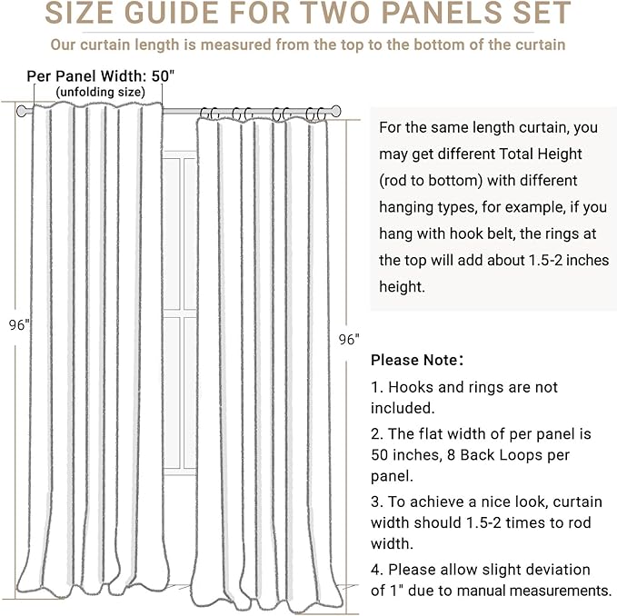 100% Blackout Shield Soft Pink Linen Blackout Curtains for Bedroom 96 Inches Long, Back Tab/Rod Pocket Living Room Drapes, Thermal Insulated Blackout Curtains 2 Panels Set, 50" W x 96" L