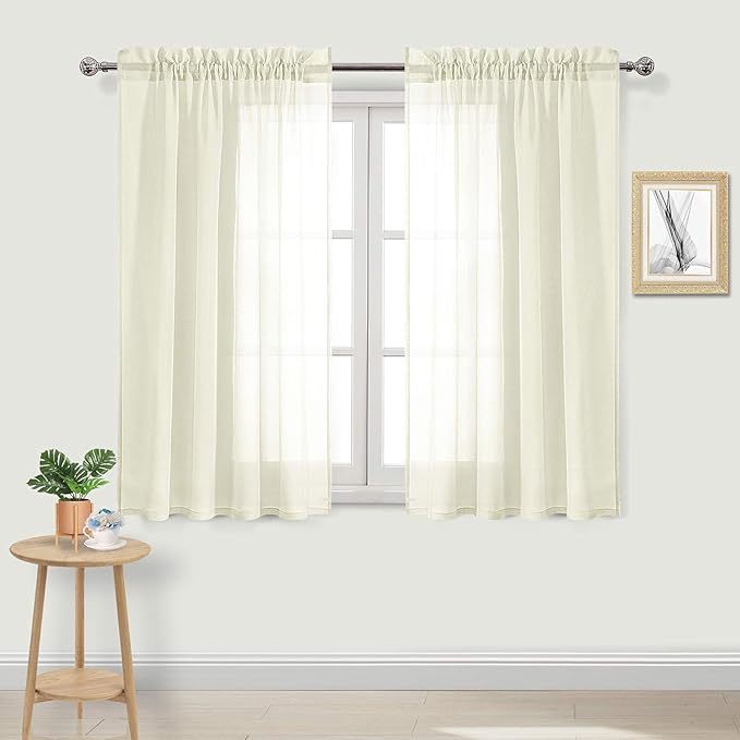 DWCN Ivory Sheer Curtains Semi Transparent Voile Rod Pocket Curtains for Bedroom and Living Room, 52 x 45 inches Long, Set of 2 Panels