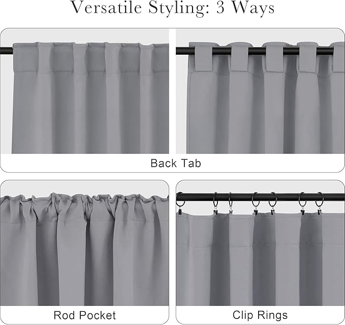 PONY DANCE Blackout Curtain Blinds - 42-inch Wide by 90-inch Long, Silver Grey Thermal Insulated Light Block Back Tab/Rod Pocket Curtains Window Cover Shades for Bedroom Living Room, 2 Panels