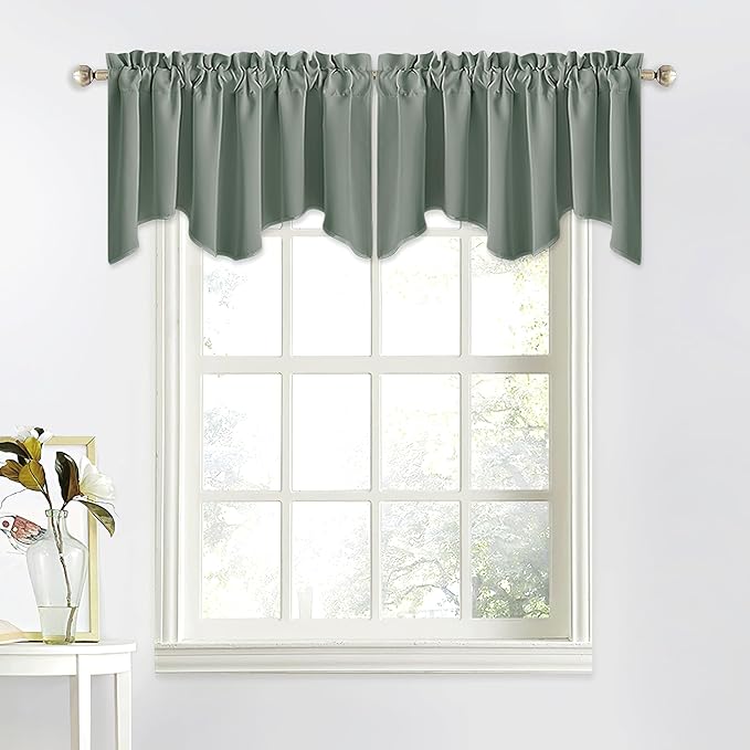 NICETOWN 2 Panels Kids Curtain Valances for Baby Nursery Windows/Bathroom/Living Room/Bedroom Privacy Decorative Rod Pocket Short Winow Valance Curtains for Christmas, 52" W x 18" L, Sage Green
