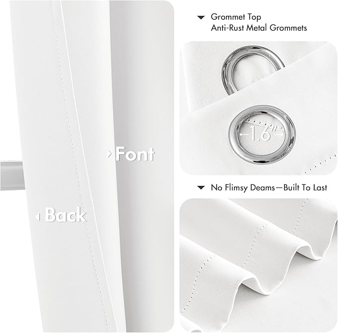 MIULEE Pure White Blackout Curtains for Bedroom Living Room 63 Inches Long 2 Panels, Thermal Insulated Room Darkening Drapes Solid Grommet Noise Reduction Light Blocking Window Treatments 50x63 Inch