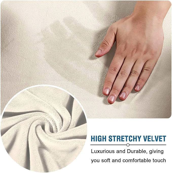 H.VERSAILTEX Rich Velvet Stretch 2 Piece Cover Chair Slipcover Sofa Cover Furniture Protector Couch Soft with Elastic Bottom Chair Couch Cover with Arms Width Up to 49 Inch(Chair, Ivory)