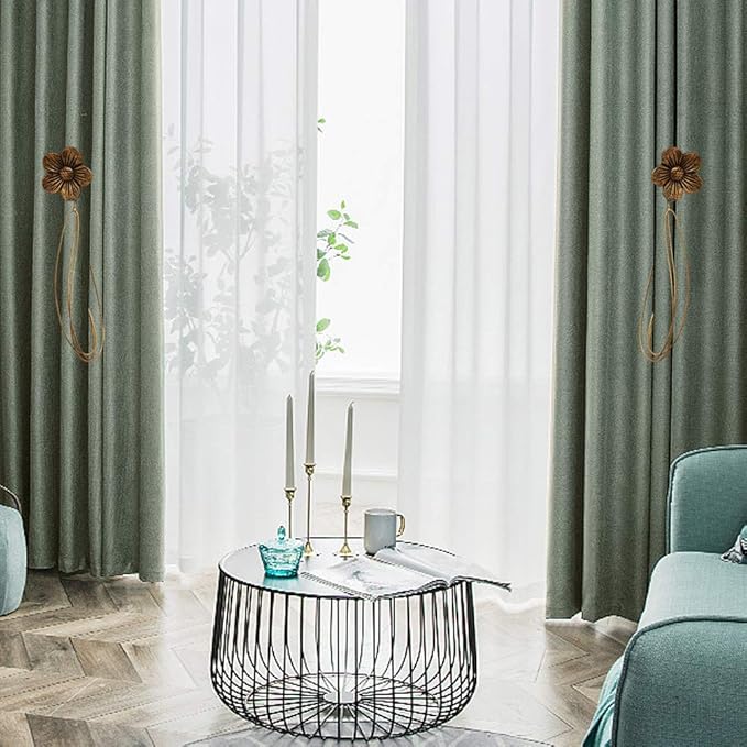 Lewondr Curtain tie Magnetic, 4 Pieces Vintage Resin Flower Curtain Drapery Holdback Window Curtain Decorative Buckle Holder for Home Cafe Balcony - Coffee