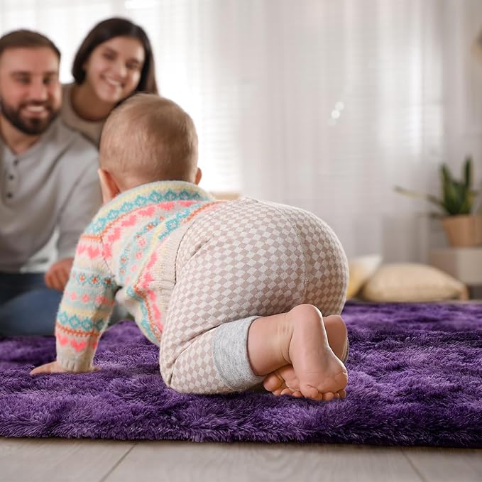Goideal Fluffy Rug for Bedroom Living Room, 4x6 Purple Area Rugs, Faux Fur Shag Modern Carpet Ultra Soft Girls Boys Room Home Decor, Tie-Dyed
