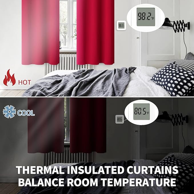 BGment Room Darkening Curtains 72 Inches Long - Grommet Thermal Insulated Drapes Window Treatment Curtains for Bedroom, 2 Panels, 42 x 72 Inch, Red