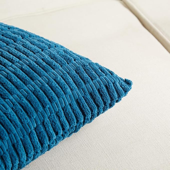 Fancy Homi 4 Packs Teal Decorative Throw Pillow Covers 16x16 Inch for Living Room Couch Bed Sofa, Rustic Farmhouse Fall Home Decor, Soft Striped Corduroy Square Cushion Case 40x40 cm