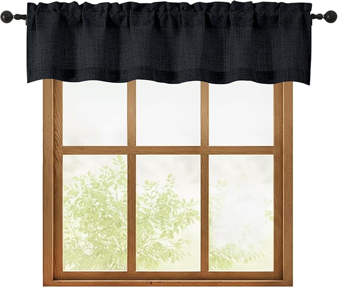 OWENIE Black Valances for Windows 1 Pcs, Light Filtering Textured Farmhouse Short Small Valance Curtains for Bathroom Basement Living Room Bedroom, Rod Pocket Half Curtains for Windows, 60Wx12L Inch