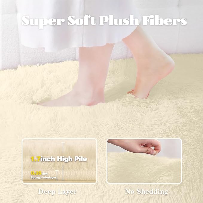 6x9 Area Rug for Living Room: Fluffy Shag Soft Washable Rugs Large Fuzzy Plush Indoor Carpet for Bedroom Nursery Playroom Kids Girls Boys Room (Cream White, 6'x9')