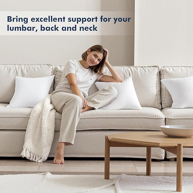 MIULEE Throw Pillows Inserts, Pack of 2 14x14 Inch 100% Virgin Fiber Filling Bed Couch Pillows