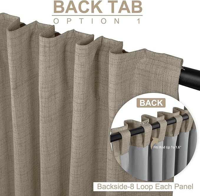 100% Blackout Shield Linen Blackout Curtains for Bedroom 120 Inches Long, Back Tab/Rod Pocket Living Room Drapes, Thermal Insulated Blackout Curtains 2 Panels Set, 50" W x 120" L, Faux Linen
