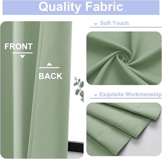 Simplebrand Ava Light Green Blackout Curtains for Bedroom 72 Inch Length 2 Panels Set, Privacy Thermal Insulated Rod Pocket Door Window Curtains for Patio French Front Door, W40 x L72 Inch
