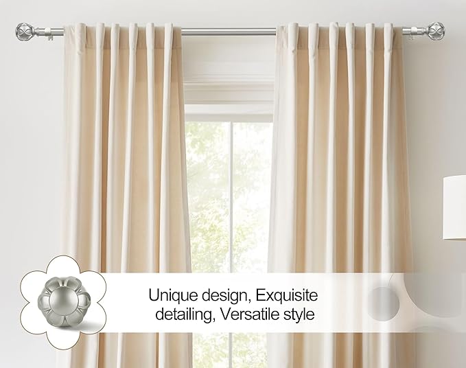 KAMANINA Curtain Rods for Windows, Antique Silver Curtain Rod 32 to 58 Inch(2.6-4.8Ft), 7/8 Inch Single Adjustable Drapery Rods with Decorative Netted Texture End