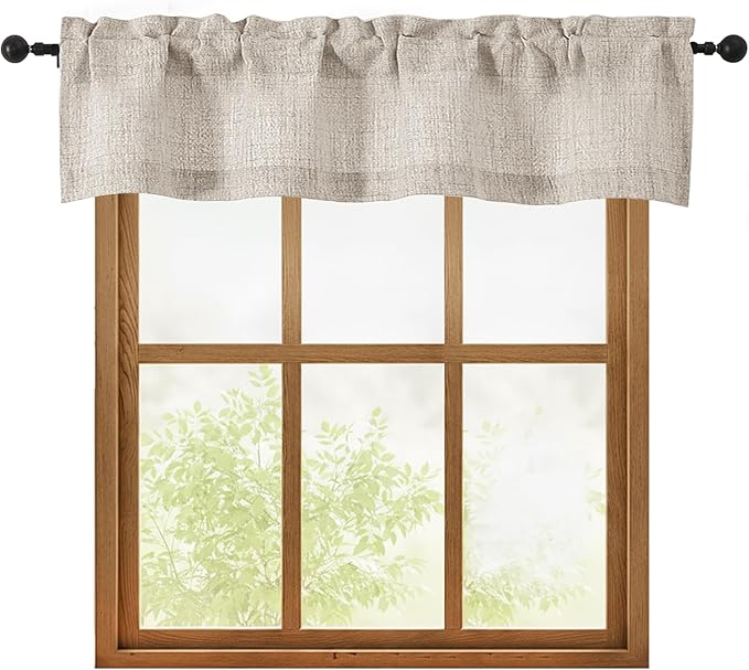 OWENIE Linen Valances for Windows 1 Pcs, Light Filtering Textured Farmhouse Short Small Valance Curtains for Bathroom Basement Living Room Bedroom, Rod Pocket Half Curtains for Windows, 52Wx12L Inch