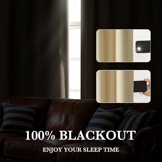 RYB HOME Bedroom Blackout Curtains 84 inches Long, 100% Blackout Thermal Insulated Noise Reducing Curtains for Living Room Nursury, 42 inches Wide by 84 inches Long, Biscotti Beige