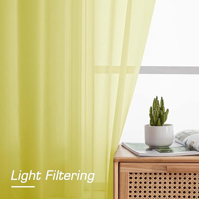 OWENIE Lemon Kitchen Sheer Curtains for Bedroom Living Room 45 Inch Length, Bedroom, Soft Solid Light Filtering Voile Short Sheer Curtain for Small Window, 42" W x 45" L, Lemon