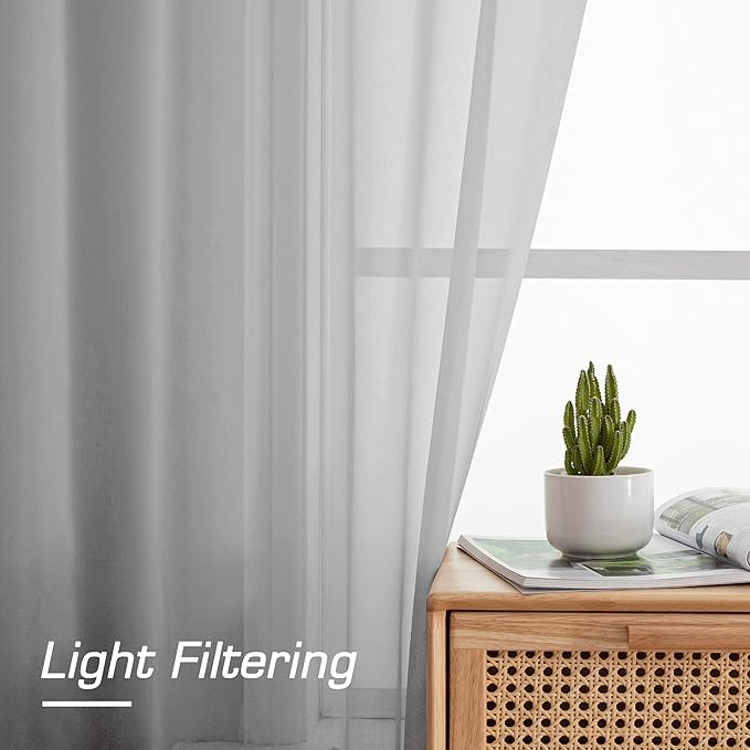 OWENIE Light Grey Sheer Curtains 78 inches Long 2 Panels Set for Bedroom Living Room, Soft Solid Living Room Sheer Curtain, Rod Pocket Light Filtering Farmhouse Curtains, 2 Pcs Each 42“ W x 78" L