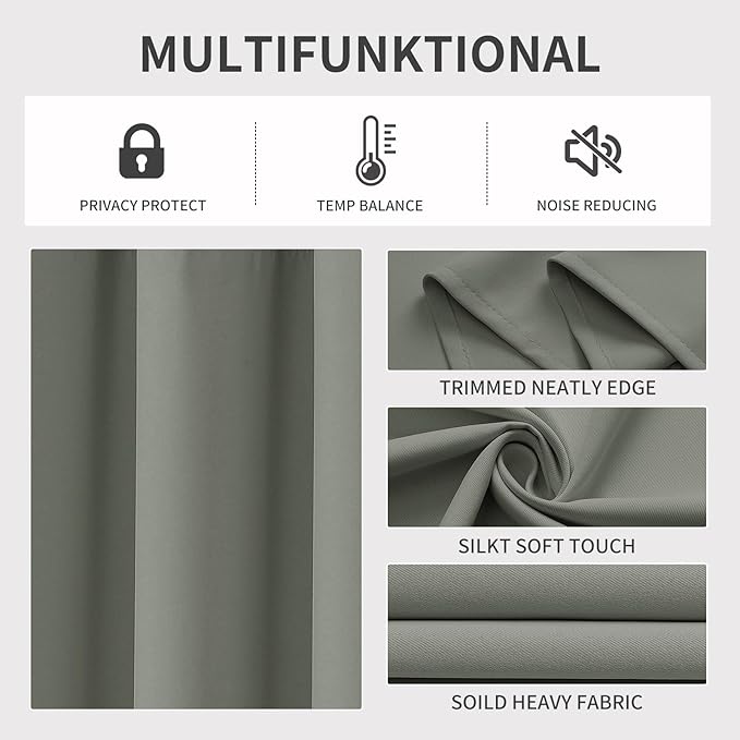 Joydeco Blackout Curtains 95 Inch Length 2 Panels Set, Thermal Insulated Long Curtains& Drapes 2 Burg, Room Darkening Grommet Drapes for Bedroom Living Room Window (Sage Green, W52 x L95 Inch)