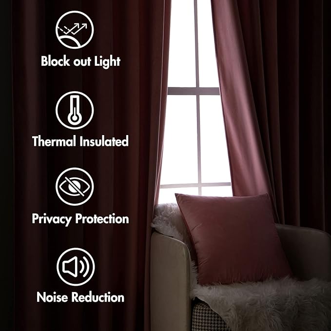 MIULEE Velvet Curtains 108 inches Long 2 Panels - Luxury Blackout Curtains for Girls Bedroom Nursery Living Room Thermal Insulated Super Soft Window Drapes Rod Pocket & Back Tab, Blush Pink