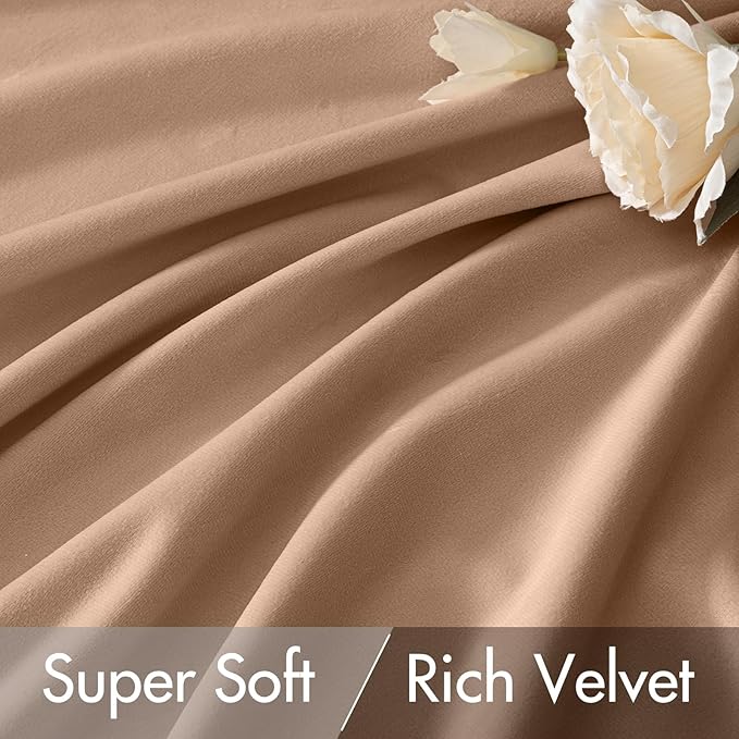 MIULEE Blush Beige Velvet Curtains 84 inches - Luxury Blackout Curtains for Bedroom Living Room Thermal Insulated Super Soft Window Drapes Rod Pocket & Back Tab, W52 x L84 inches, 2 Panels
