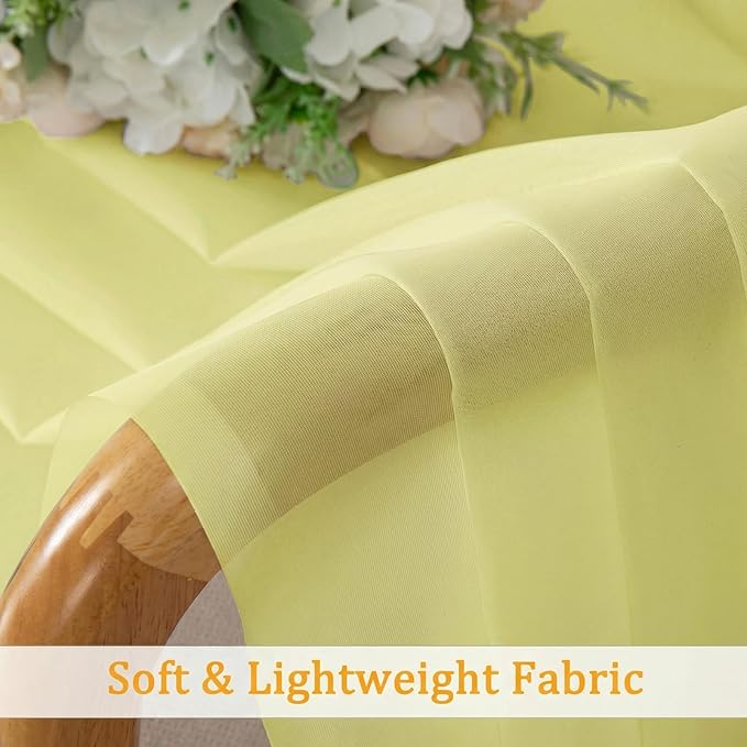 Gwine Short Kitchen Sheer Curtains 24 Inch Length - Light Filtering Voile Small Half Window Curtain for Basement, Rod Pocket Cafe Curtains for Bathroom Cabinet, 42Wx24L Inch, 2 Panels, Lemon