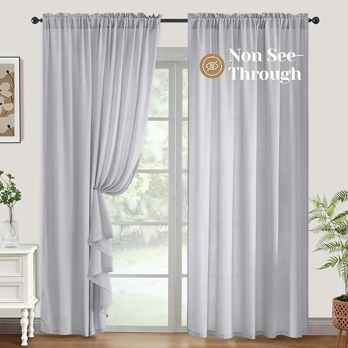 HOMEIDEAS Non-See-Through Light Grey Privacy Sheer Curtains, 52 X 96 Inches Long 2 Panels Sheer Curtains Light Filtering Window Drapes for Bedroom Living Room