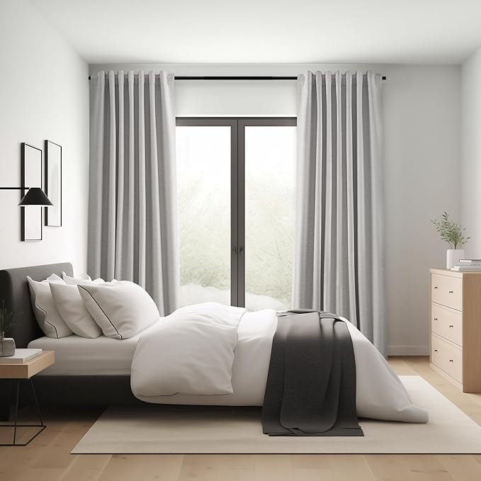 Topfinel 90 Inches Long Full Blackout Light Grey Linen Curtains for Bedroom, Pinch Pleat Black Out Curtains, Viral Farmhouse Modern Lined Track Drapes 2 Panels Set for Sliding Door Winter