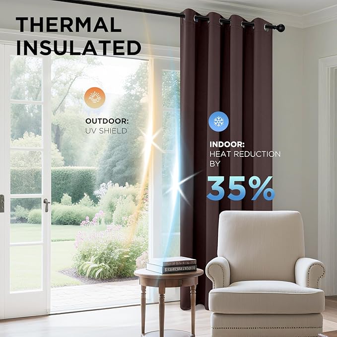 Joydeco Blackout Curtains 95 Inch Length 2 Panels Set, Thermal Insulated Long Curtains& Drapes 2 Burg, Room Darkening Grommet Drapes for Living Room Bedroom Window (W52 x L95 Inch, Chocolate)