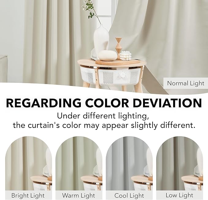 Deconovo Blackout Curtains, Thermal Insulated, W42 x L63 2 Panels, Back Tab, Machine Washable, Room-Darkening Drapes for Bedroom/Living Room Light Beige
