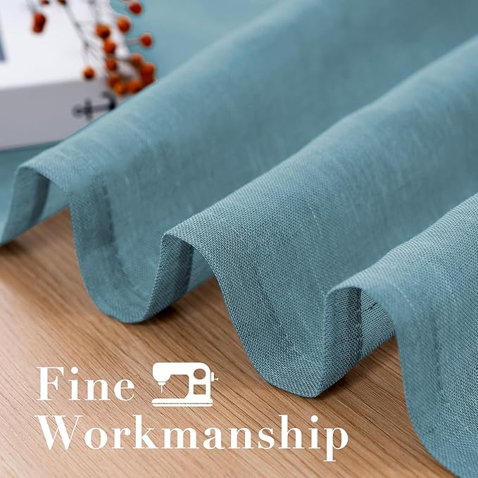 Elegant Natural Linen Curtain Panels Energy Efficient Semi - Sheers Linen Curtains/Nickel Grommet Window Treatments Panels for Patio Glass Door/Balcony (Set of 2, Turquoise, 52"W x 96"L)