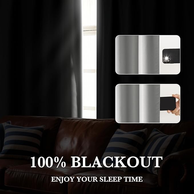 RYB HOME Bedroom Blackout Curtains 63 inches Long, 100% Blackout Thermal Insulated Noise Reducing Curtains for Living Room Nursury, 62 inches Wide by 63 inches Long, Silver Grey